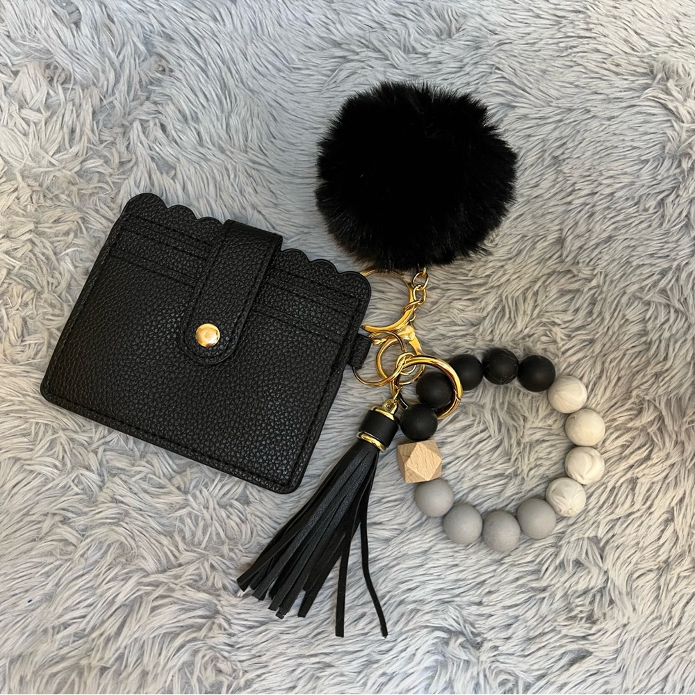 Black and Gray Card Holder with Keychain